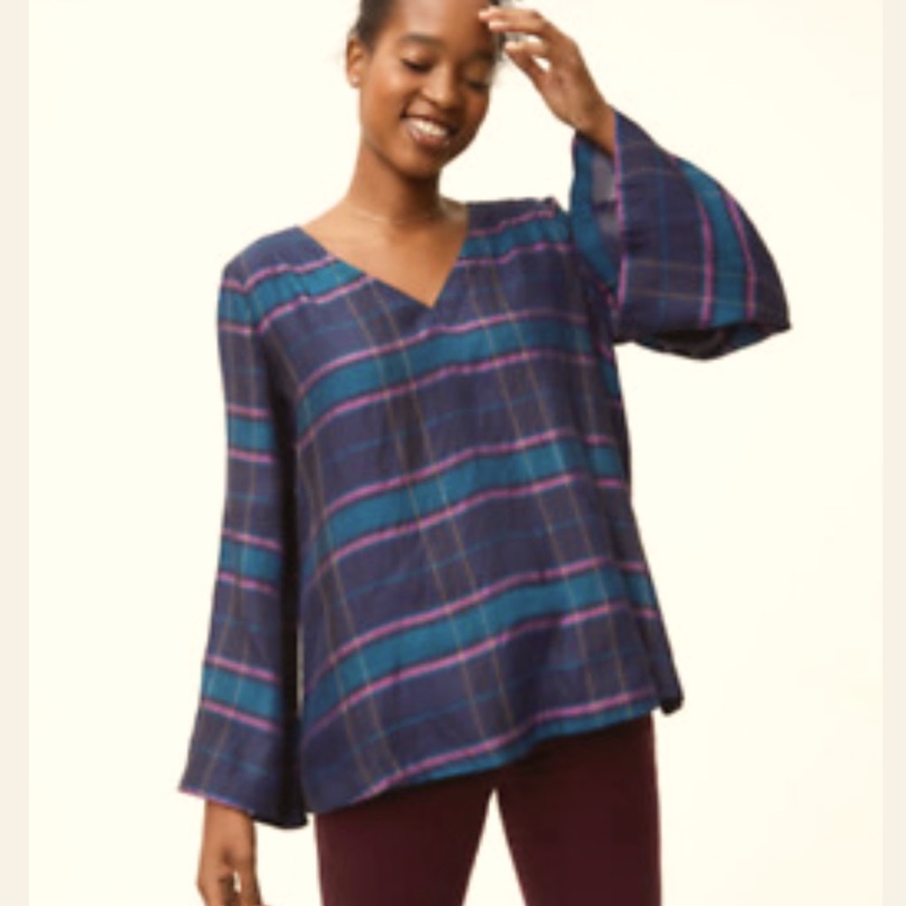 Loft plaid bell sleeve blouse shirt